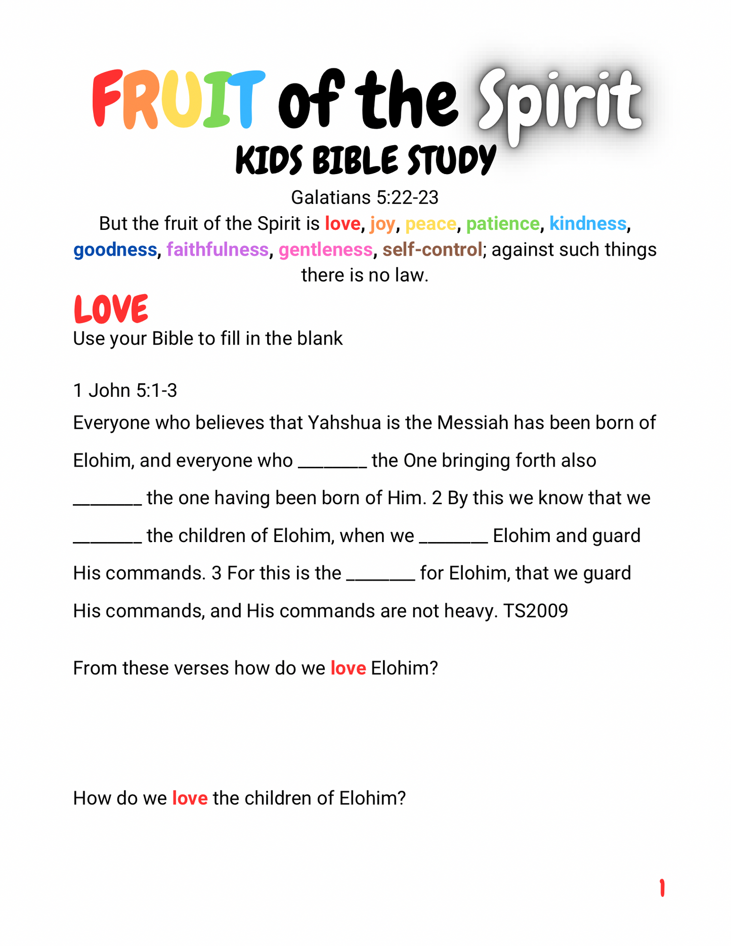 Fruit of the Spirit Kids Bible Study